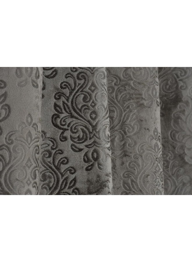 بوراف لايت ستائر باب Purav Light Suede Velvet Embossed بطول 9 أقدام لغرفة المعيشة وغرفة النوم، باللون الرمادي، مجموعة من قطعتين - Image 3