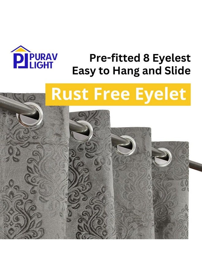 بوراف لايت ستائر باب Purav Light Suede Velvet Embossed بطول 9 أقدام لغرفة المعيشة وغرفة النوم، باللون الرمادي، مجموعة من قطعتين - Image 2