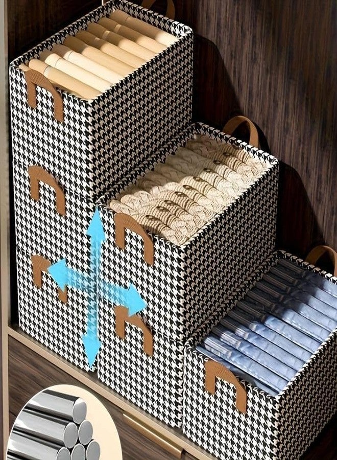 OTIPORTER Closet Clothes Organizer with Handle, Fabric Storage Box with Steel Frame Stackable Shelf Storage Baskets Foldable Wardrobe Storage Box for Clothes Jeans Sarees Toys - 50×30×26cm - Image 4