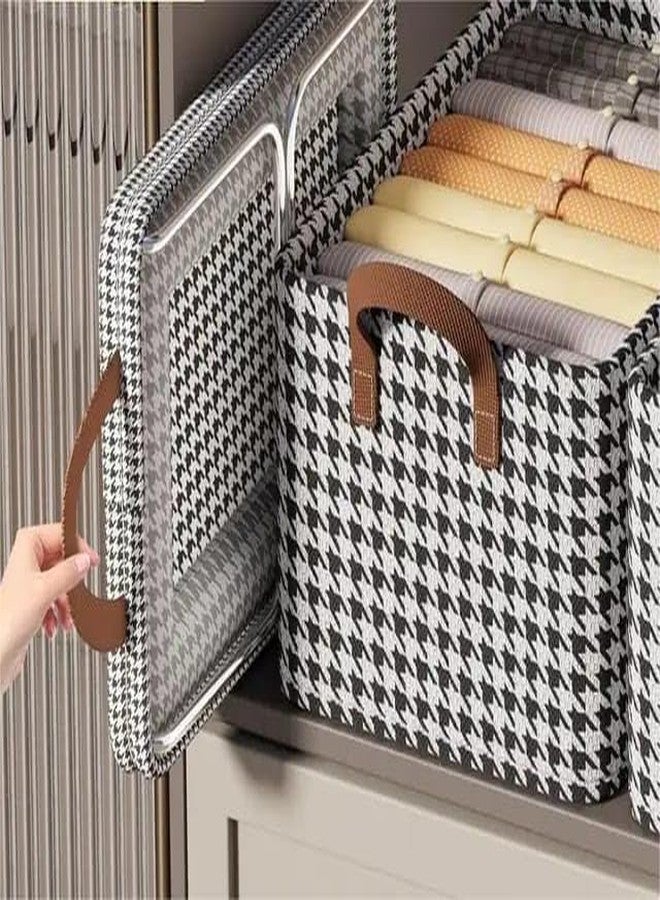 OTIPORTER Closet Clothes Organizer with Handle, Fabric Storage Box with Steel Frame Stackable Shelf Storage Baskets Foldable Wardrobe Storage Box for Clothes Jeans Sarees Toys - 50×30×26cm - Image 3