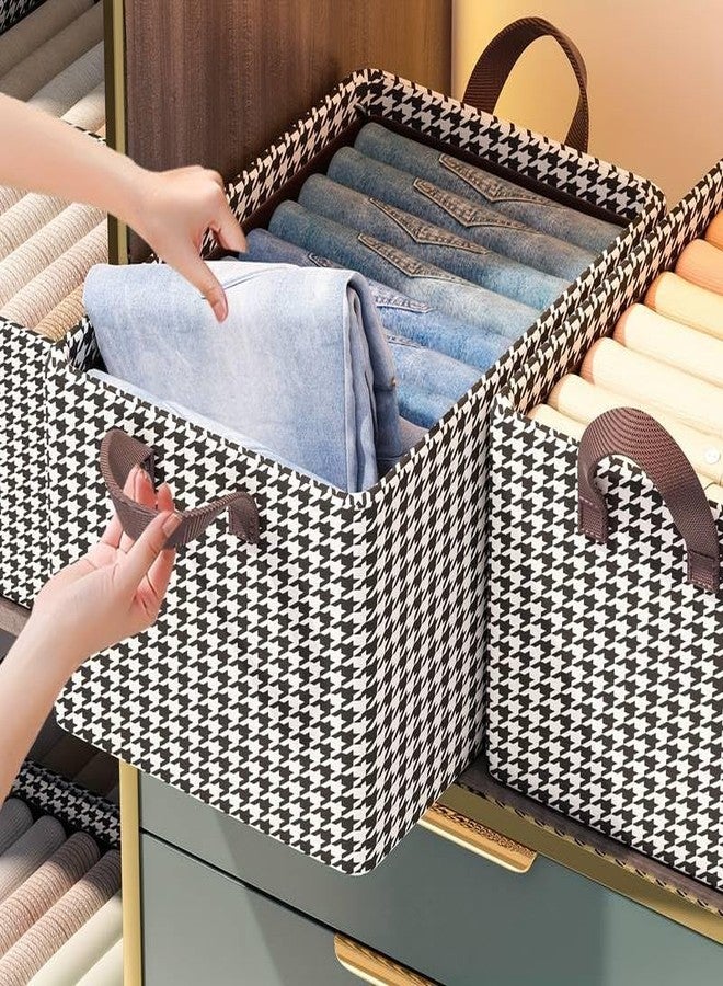 OTIPORTER Closet Clothes Organizer with Handle, Fabric Storage Box with Steel Frame Stackable Shelf Storage Baskets Foldable Wardrobe Storage Box for Clothes Jeans Sarees Toys - 50×30×26cm - Image 1
