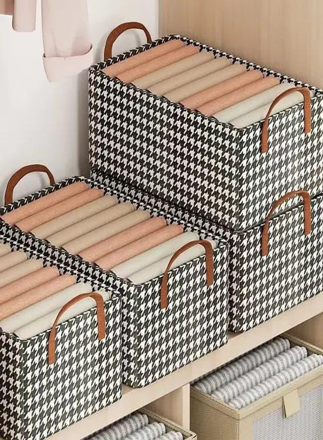OTIPORTER Closet Clothes Organizer with Handle, Fabric Storage Box with Steel Frame Stackable Shelf Storage Baskets Foldable Wardrobe Storage Box for Clothes Jeans Sarees Toys - 50×30×26cm - Image 2