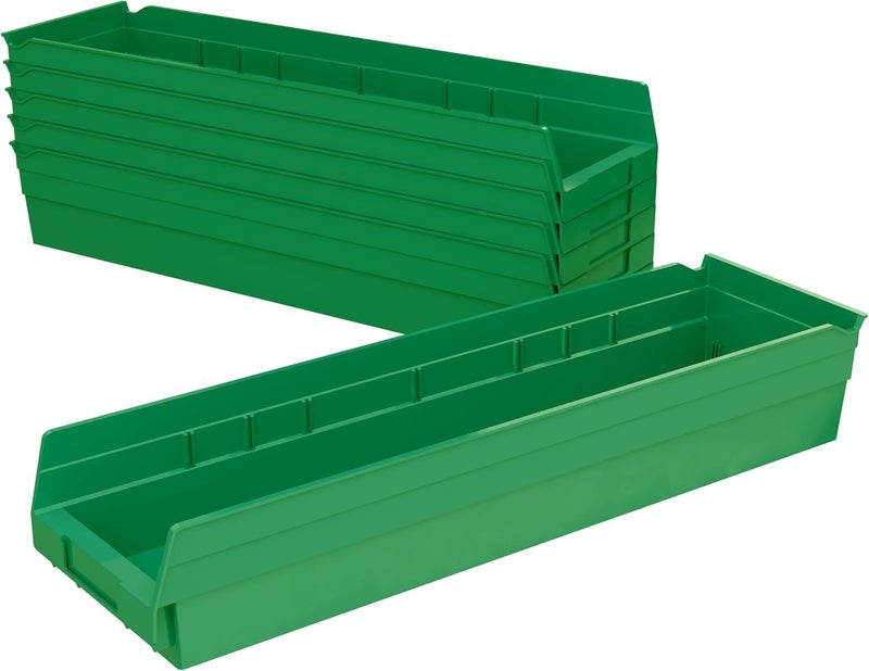 AkroMils 30164 Plastic Shelf Bins, Heavy Duty Storage Bins for Garage, Closet, and Drawer Organization, 24-Inch x 6-1/2-Inch x 4-Inch, Green, 6-Pack - Image 1