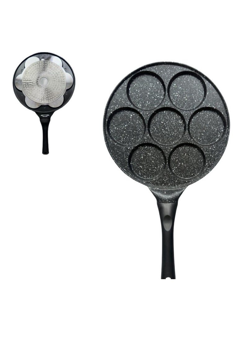 Black Flat 7-Hole Nonstick Pan, Universal Cookware for Induction & Gas Stoves  - Image 1