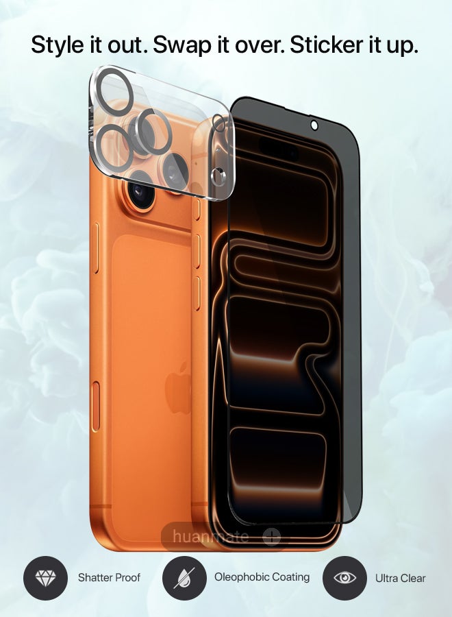 huanmate 3 in 1 Apple iPhone 17 Pro Protection Pack - Ultra Clear Shockproof Case, Anti-Peeping Privacy Glass Screen Protector & Camera Lens Protector, 360’ Protection, Easy Installation - Image 4