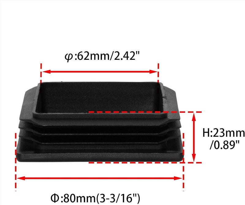 Flyshop 4 Pack Square Plastic Tube Chair Glide Insert Finishing Plug Black Tubing End Cap 80 x 80 mm, 3-1/8" x 3-1/8" - Image 2