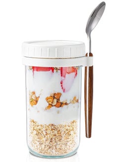 Generic Overnight Oats Jars with Lid and Spoon,Airtight Oatmeal Container  with Measurement Marks,Glass Jars with Airtight Lids for Cereal Yogurt and  Parfait 600ml/20oz(White) KSA