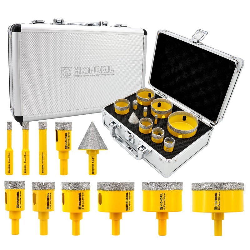 HIGHDRIL Diamond Drill Bits Kit with Triangle Shank for Porcelain Tile Ceramic Marble Brick Concrete Vacuum Brazed Hole Saw681020252835455065mm35mm Hex Shank Chamfer Beveling Bit