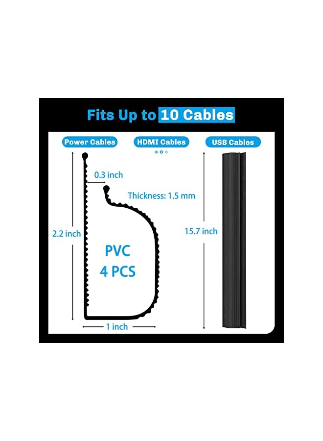 promass 4 PCS Self Adhesive Under Desk Cable Management Raceway, J Channel PVC Cable Hider Cord Tray, L15.7 W1.0 H2.2 in, Black - Image 2
