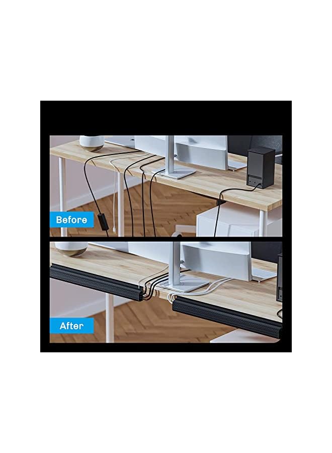 promass 4 PCS Self Adhesive Under Desk Cable Management Raceway, J Channel PVC Cable Hider Cord Tray, L15.7 W1.0 H2.2 in, Black - Image 3