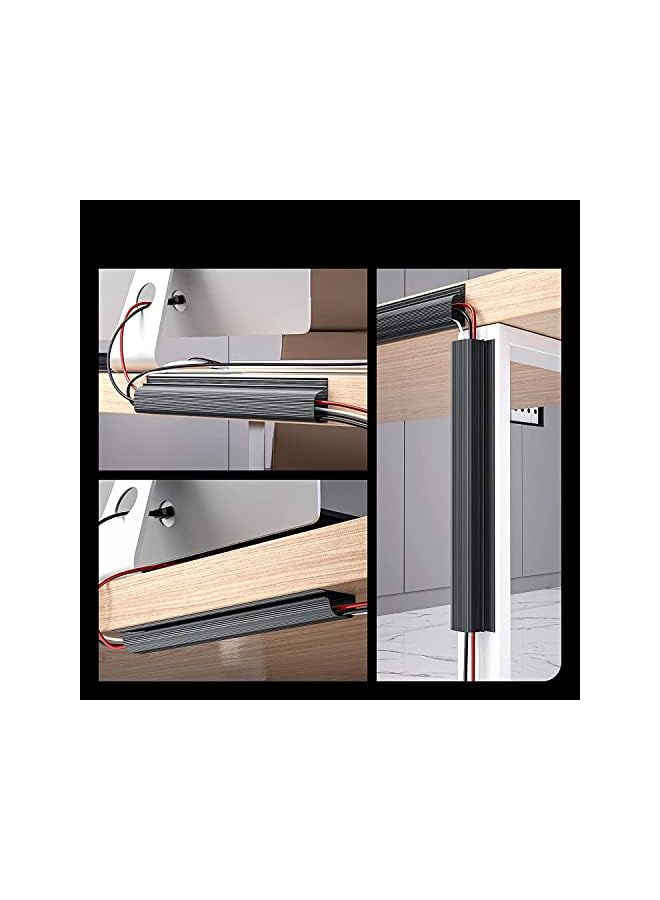 promass 4 PCS Self Adhesive Under Desk Cable Management Raceway, J Channel PVC Cable Hider Cord Tray, L15.7 W1.0 H2.2 in, Black - Image 4