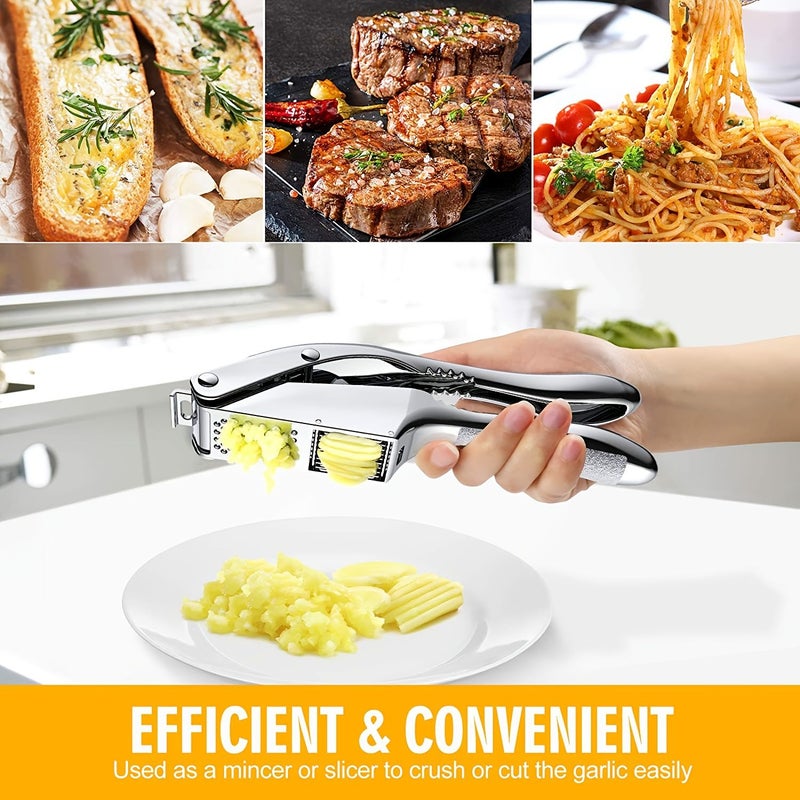 3pcs Set High Effective Heavy Duty Garlic Press And Slicer 2 In 1 Multifunctional Garlic Mincer Easy To Squeeze Clean Dishwasher Safe Crusher Slicer With Peeler And Clean Brush Kitchen Accessories - Image 2
