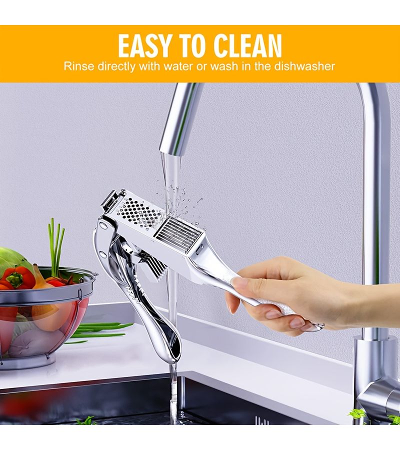 3pcs Set High Effective Heavy Duty Garlic Press And Slicer 2 In 1 Multifunctional Garlic Mincer Easy To Squeeze Clean Dishwasher Safe Crusher Slicer With Peeler And Clean Brush Kitchen Accessories - Image 4