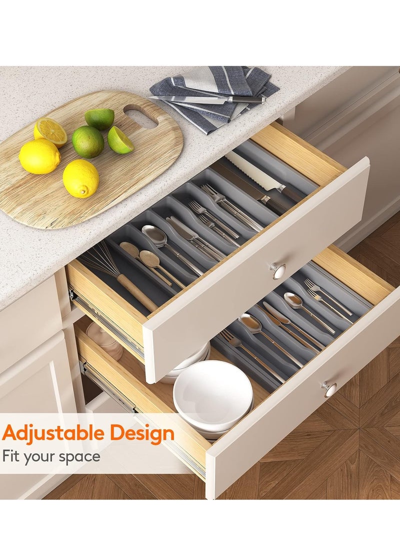 MLADEN - Silverware Drawer Organizer, Expandable Utensil Tray for Kitchen, Adjustable Flatware and Cutlery Holder, Compact Plastic Storage for Spoons Forks Knives, Large, Safe Grade Finis - Image 1