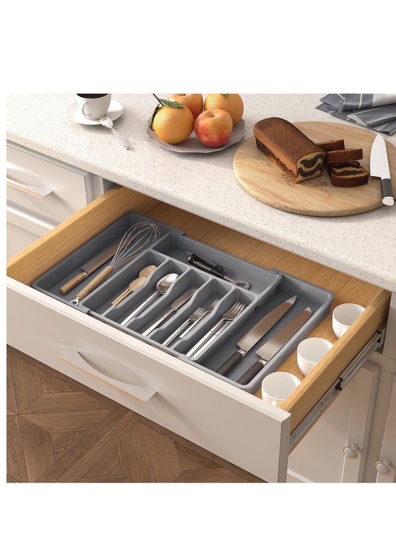 MLADEN - Silverware Drawer Organizer, Expandable Utensil Tray for Kitchen, Adjustable Flatware and Cutlery Holder, Compact Plastic Storage for Spoons Forks Knives, Large, Safe Grade Finis - Image 1