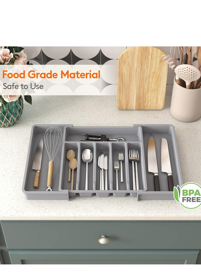 MLADEN - Silverware Drawer Organizer, Expandable Utensil Tray for Kitchen, Adjustable Flatware and Cutlery Holder, Compact Plastic Storage for Spoons Forks Knives, Large, Safe Grade Finis - Image 1