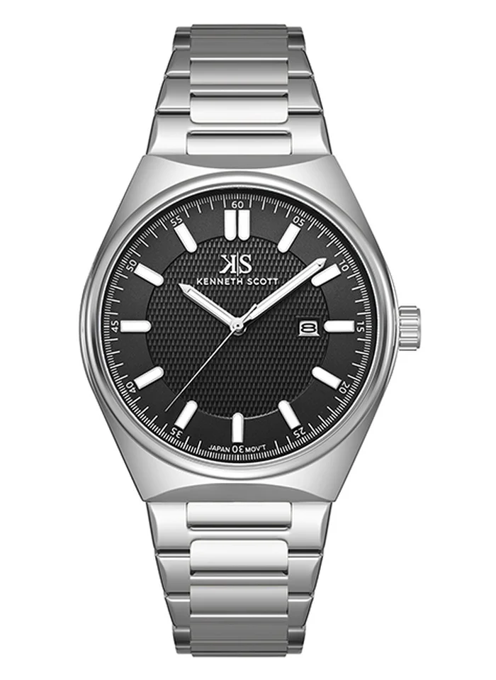 KENNETH SCOTT Kenneth Scott K24016-SBSB Men's Analog Display Watch & Stainless Steel Strap Silver