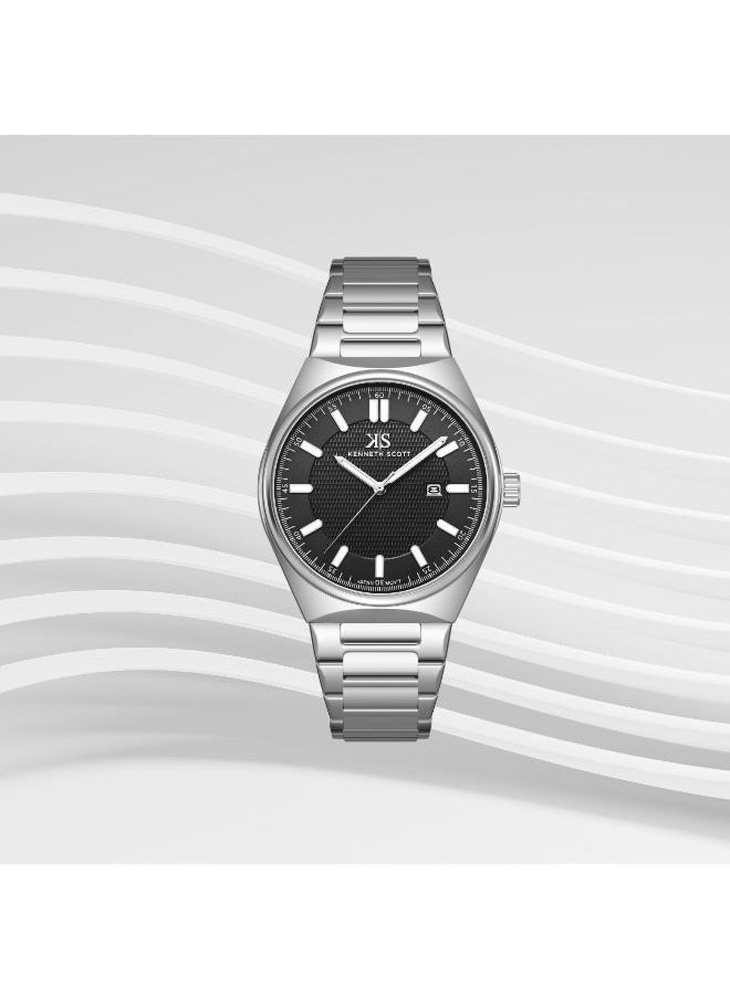 KENNETH SCOTT Kenneth Scott K24016-SBSB Men's Analog Display Watch & Stainless Steel Strap Silver  - Image 3