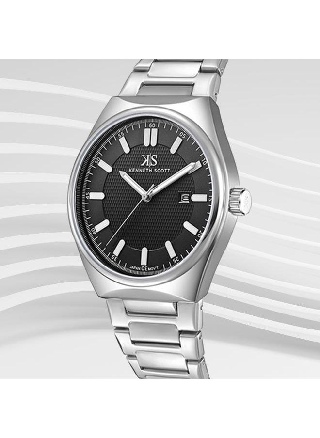 KENNETH SCOTT Kenneth Scott K24016-SBSB Men's Analog Display Watch & Stainless Steel Strap Silver  - Image 4