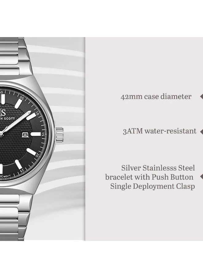 KENNETH SCOTT Kenneth Scott K24016-SBSB Men's Analog Display Watch & Stainless Steel Strap Silver
