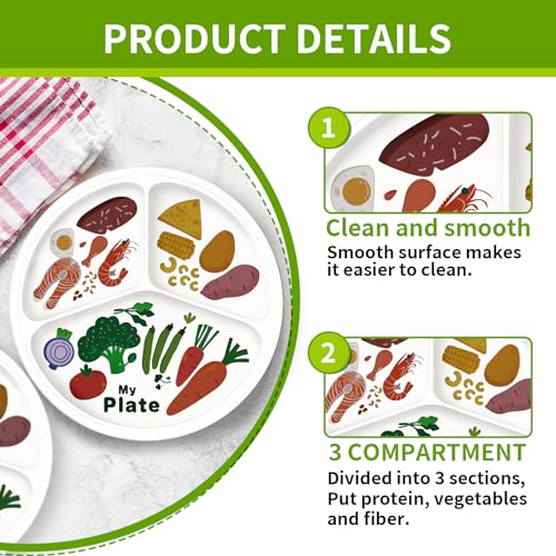 Viynran 10"" 3-Grid Cute Cartoon Portion Control Plate - Melamine, Healthy Nutrition for Weight Loss & Diabetes Management, Ideal for Adults & Teens Kids (1 Pack), 40611CCPO01 - Image 4