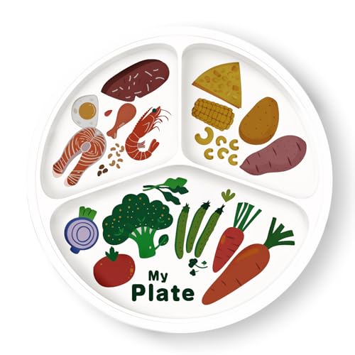 Viynran 10"" 3-Grid Cute Cartoon Portion Control Plate - Melamine, Healthy Nutrition for Weight Loss & Diabetes Management, Ideal for Adults & Teens Kids (1 Pack), 40611CCPO01 - Image 1