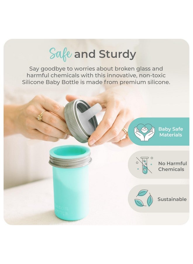 Mason Bottle 8oz Silicone Squeeze Pouch with Straw - Reusable Baby Food and Snack Pouch for Toddlers - Soft Food and Liquid Bottle - BPA & BPS-Free, Non-Toxic, Made in USA (Teal) - Image 5