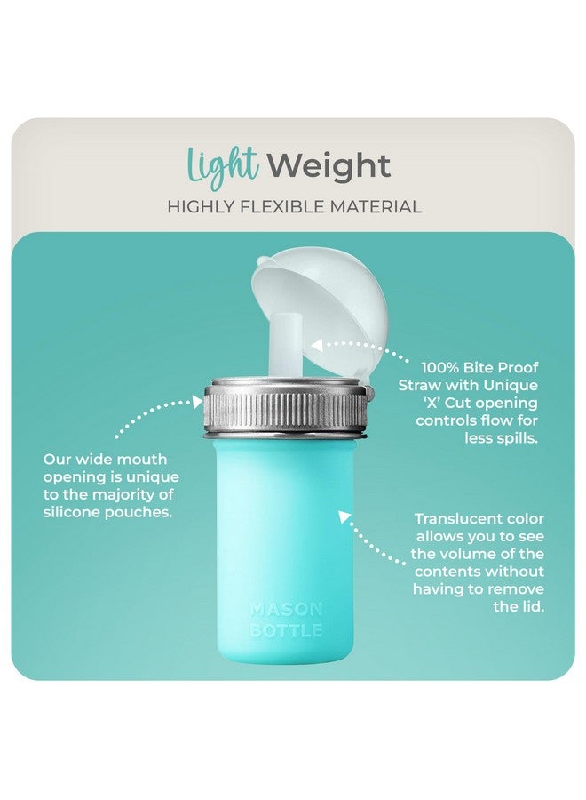 Mason Bottle 8oz Silicone Squeeze Pouch with Straw - Reusable Baby Food and Snack Pouch for Toddlers - Soft Food and Liquid Bottle - BPA & BPS-Free, Non-Toxic, Made in USA (Teal) - Image 4