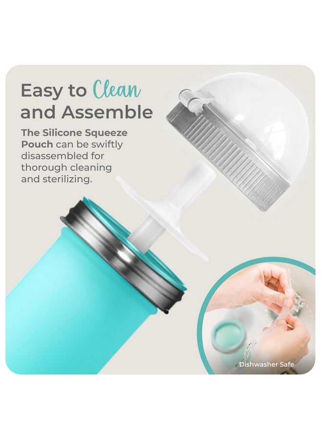 Mason Bottle 8oz Silicone Squeeze Pouch with Straw - Reusable Baby Food and Snack Pouch for Toddlers - Soft Food and Liquid Bottle - BPA & BPS-Free, Non-Toxic, Made in USA (Teal) - Image 3
