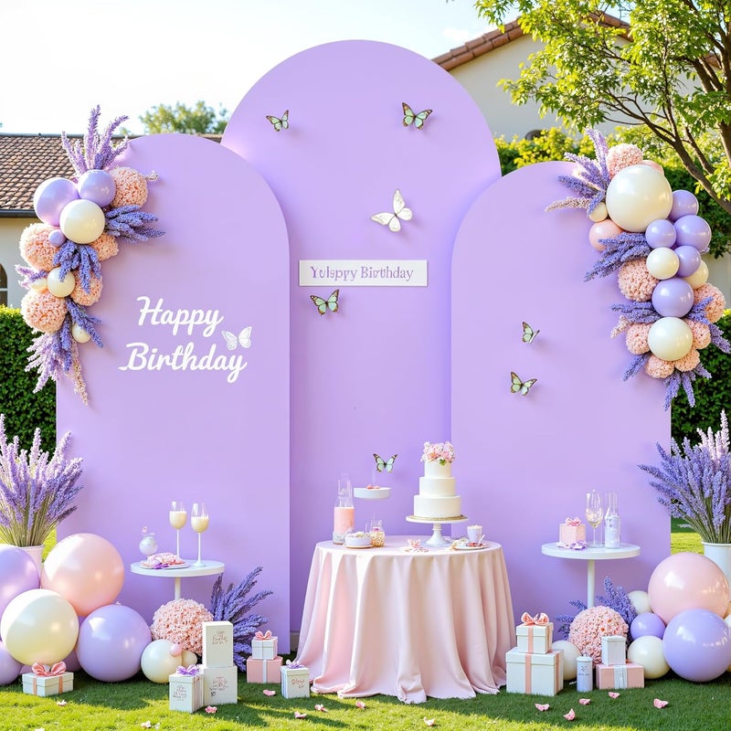 Suppromo Beige and Purple Arch Backdrop Cover Set of 3-6ft, 6.6ft, 7.2ft Arch Covers Stretchy Backdrop Spandex Wedding Arch Stand Covers for Baby Shower Birthday Party Bridal Shower Background Decorations - Image 3