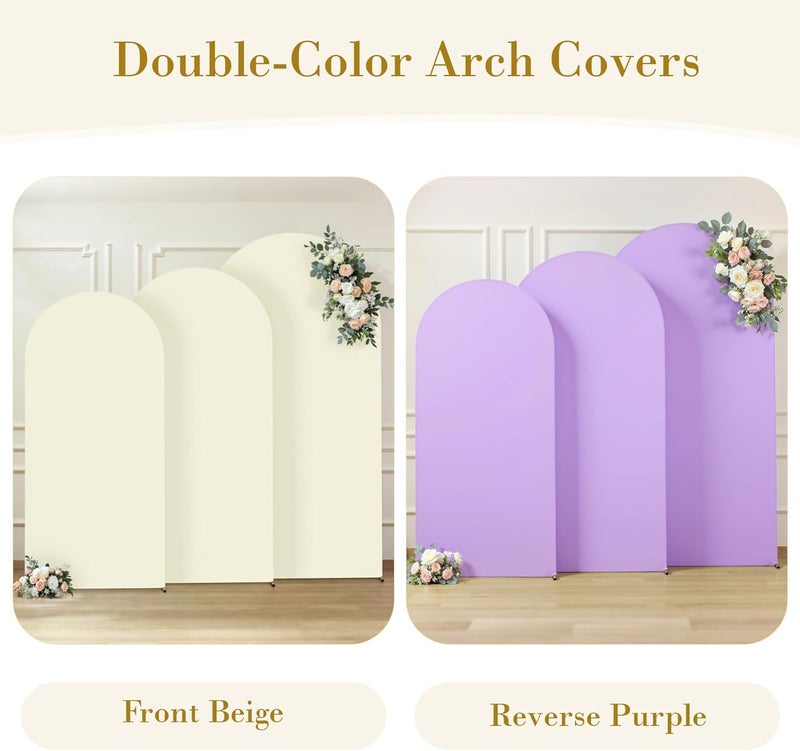 Suppromo Beige and Purple Arch Backdrop Cover Set of 3-6ft, 6.6ft, 7.2ft Arch Covers Stretchy Backdrop Spandex Wedding Arch Stand Covers for Baby Shower Birthday Party Bridal Shower Background Decorations - Image 2