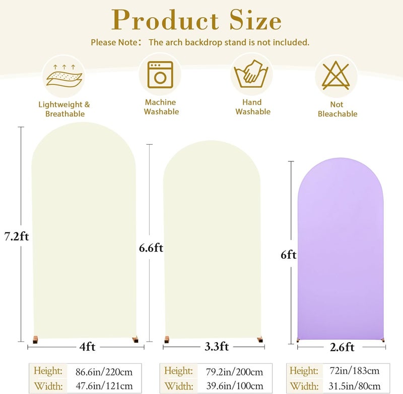 Suppromo Beige and Purple Arch Backdrop Cover Set of 3-6ft, 6.6ft, 7.2ft Arch Covers Stretchy Backdrop Spandex Wedding Arch Stand Covers for Baby Shower Birthday Party Bridal Shower Background Decorations - Image 5