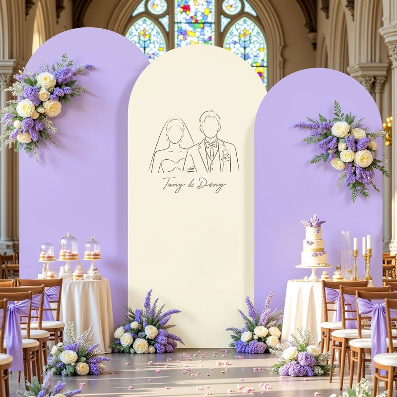 Suppromo Beige and Purple Arch Backdrop Cover Set of 3-6ft, 6.6ft, 7.2ft Arch Covers Stretchy Backdrop Spandex Wedding Arch Stand Covers for Baby Shower Birthday Party Bridal Shower Background Decorations - Image 1