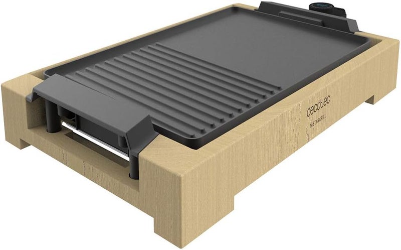 مقلاة كهربائية Cecotec Tasty&Grill 2000 بلون الخيزران الأسود، قوة 2000 واط، إطار من الخيزران، مراقب حرارة قابل للتعديل، سطح مختلط، صالحة للغسيل في الغسالة الأوتوماتيكية. - Image 1