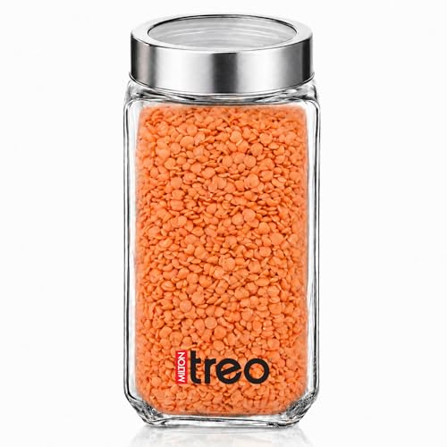Treo by Milton Cube Airtight Storage Glass Container 1000ml Food Grade Stackable & Modular Transparent Storage Organizer Jars for Kitchen, Tea, Coffee, Sugar, Dry Fruits - Image 1