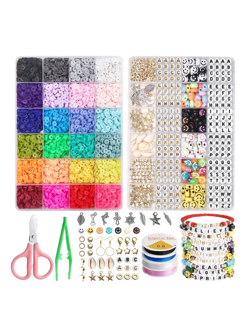 6000 Pcs Clay Beads for Bracelet Making Kits, 24 Colors Flat Round Polymer Clay Beads - Image 1