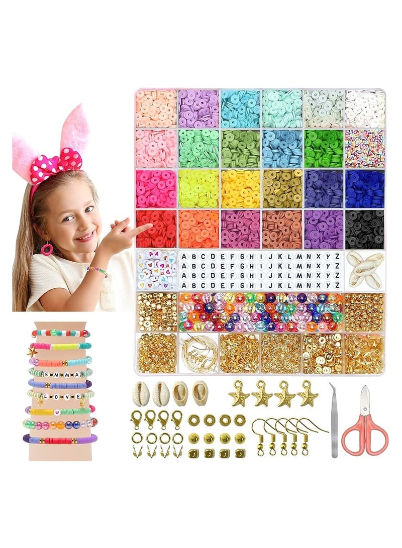 6000 Pcs Clay Beads for Bracelet Making Kits, 24 Colors Flat Round Polymer Clay Beads - Image 2
