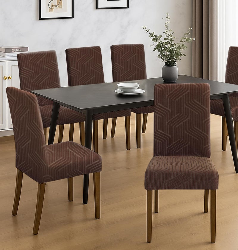Yellow Weaves Elastic Stretchable Dining Chair Covers, Removable Washable Elastic Self Jacquard Dining Chair Covers (Set of 4, Coffee) - Image 2