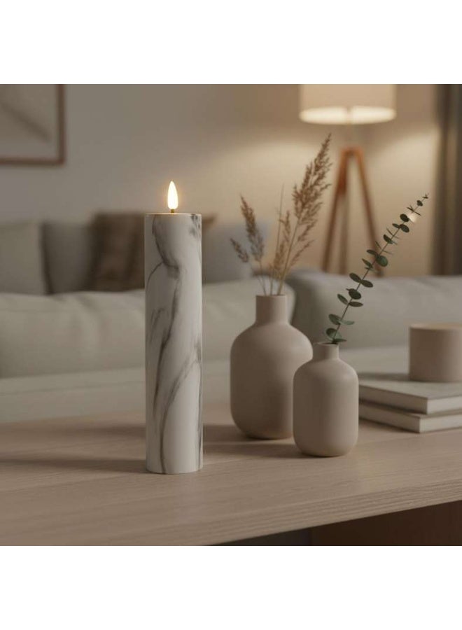 Pan Home Marbled LED Pillar Candle - White - Image 1