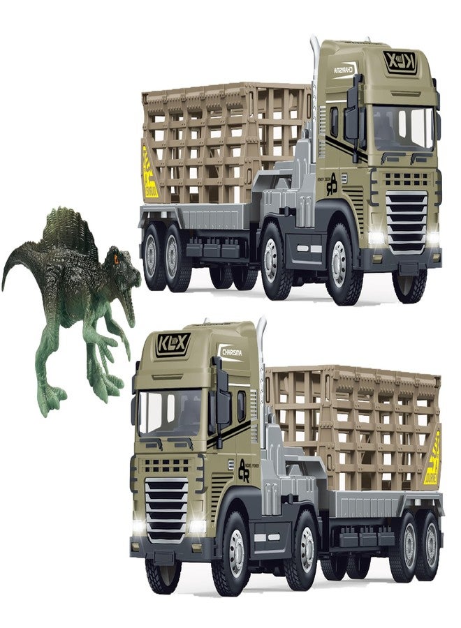 JOY JUNCTION 1:24 Scale Metal Toy Rescue Trailer Series Alloy Diecast Truck and Trailer Set, Diecast Pretend Play Toy Truck Vehicles for Kids 3 Years (Brown Rescue Trailer with Spinosaurus Dino) - Image 2