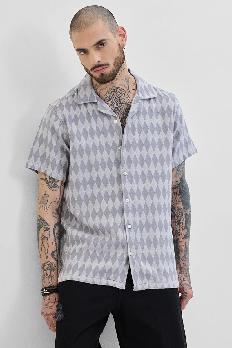 SNITCH Light Grey Geometric Box Fit Shirt