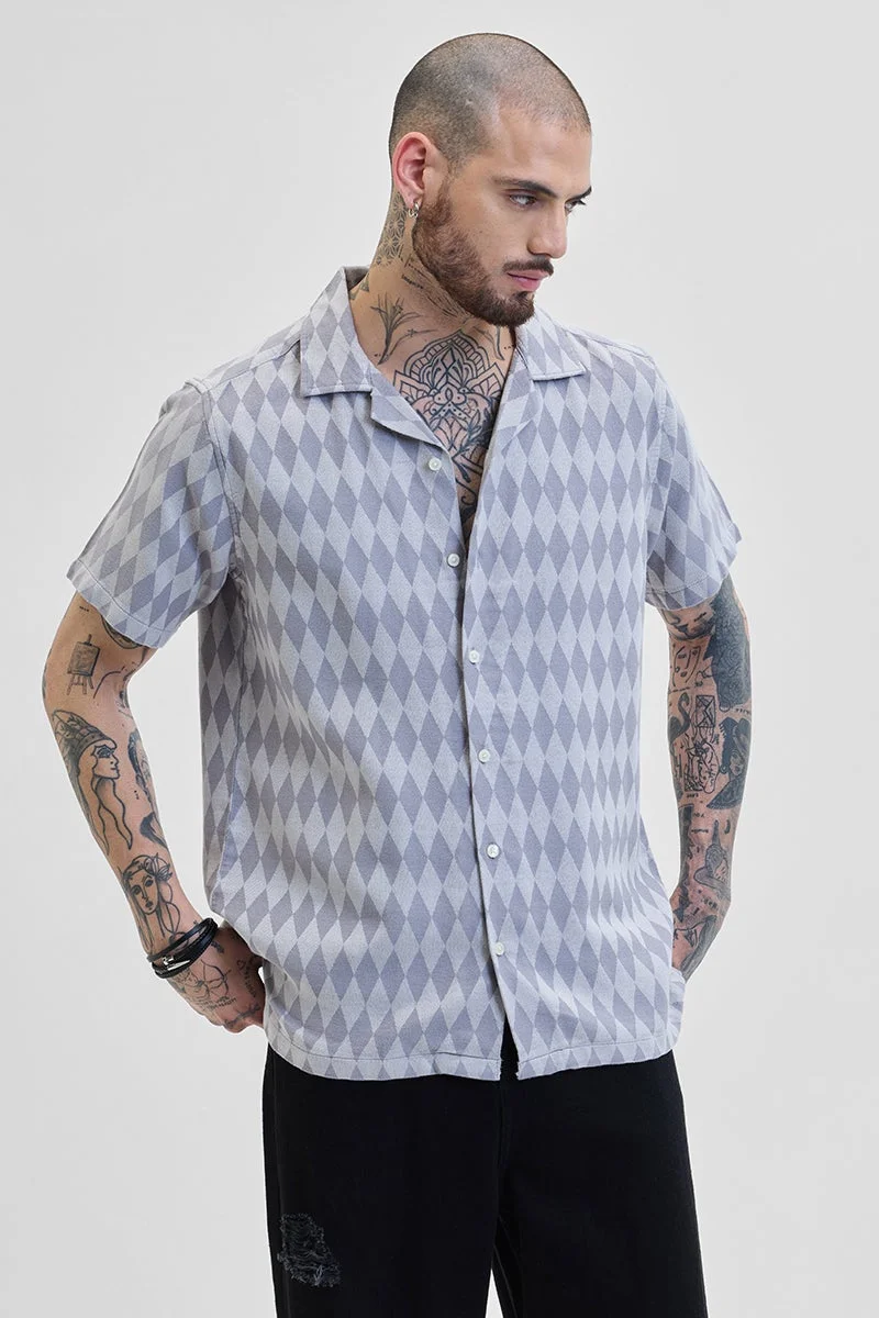 SNITCH Light Grey Geometric Box Fit Shirt