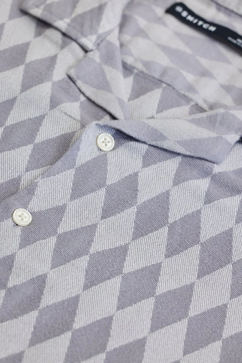 SNITCH Light Grey Geometric Box Fit Shirt