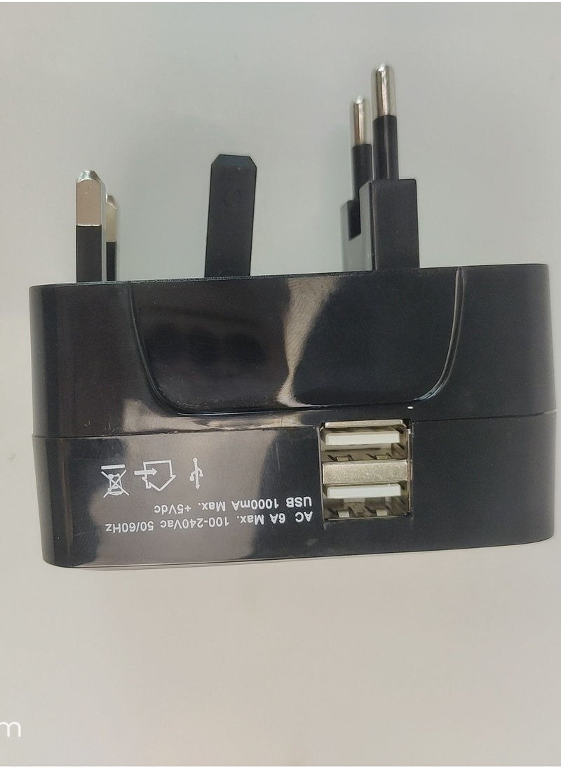 FlashHawk Universal Travel Adapter with 2 USB Ports Black  - Image 5