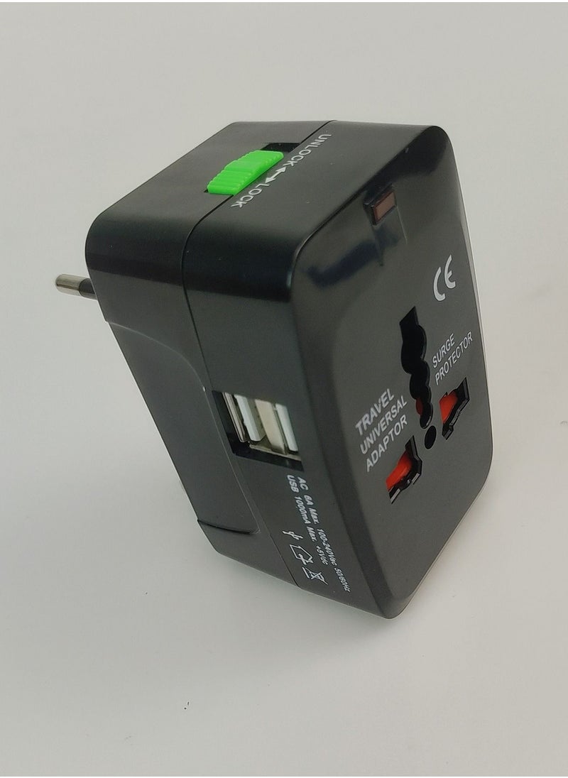 Universal Travel Adapter with 2 USB Ports Black