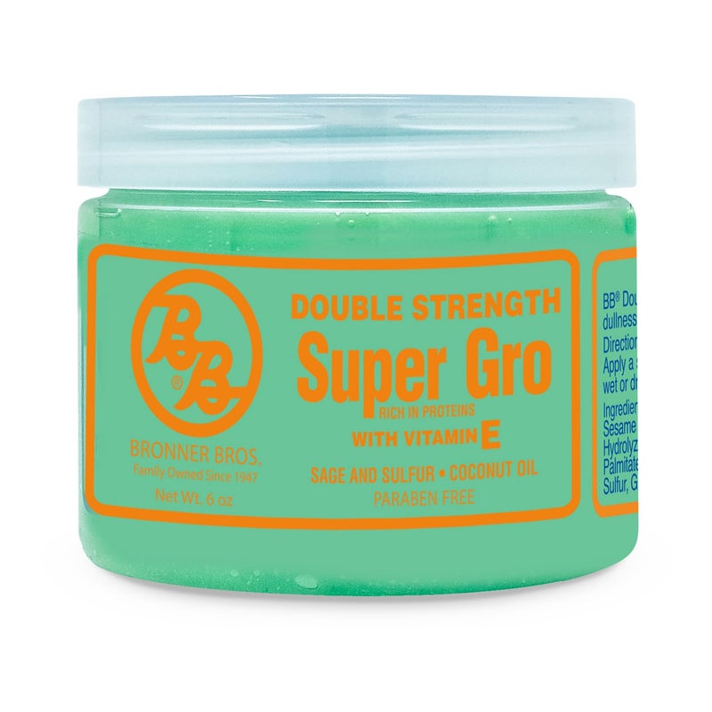 Bronner Brothers Double Strength Super Gro Hair Treatment for Dry Itchy Scalp with Vitamin E A D Coconut Oil Sage Nourishes Damaged Hair Reduces Split Ends Breakage Intense Moisture 6oz