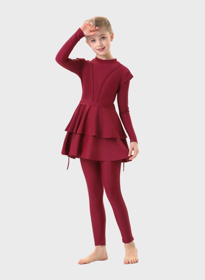Burkini Muslim Swimsuits For Kids Girls Children 3-Piece Swimwear Set Full Cover Loose Fit Swimming Cap Islamic Modest Long Sleeve Conservative Classic Sun Protection - Image 2