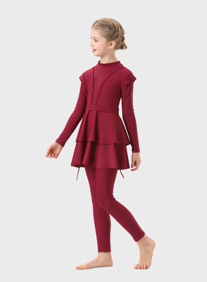 Burkini Muslim Swimsuits For Kids Girls Children 3-Piece Swimwear Set Full Cover Loose Fit Swimming Cap Islamic Modest Long Sleeve Conservative Classic Sun Protection - Image 4
