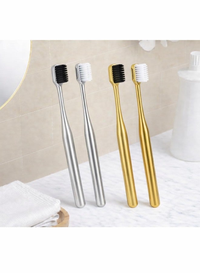 Pickliin Luxury Toothbrush | Premium Metal coated Handle Manual Toothbrush | Soft Bristles | PACK OF 4 | MIX COLOR Gold Black and Silver Black ToothBrush Elegant Reusable Tooth Brush for all Age Groups Home & Travel - Image 5