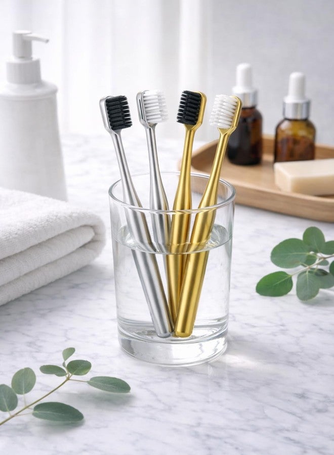 Pickliin Luxury Toothbrush | Premium Metal coated Handle Manual Toothbrush | Soft Bristles | PACK OF 4 | MIX COLOR Gold Black and Silver Black ToothBrush Elegant Reusable Tooth Brush for all Age Groups Home & Travel - Image 2